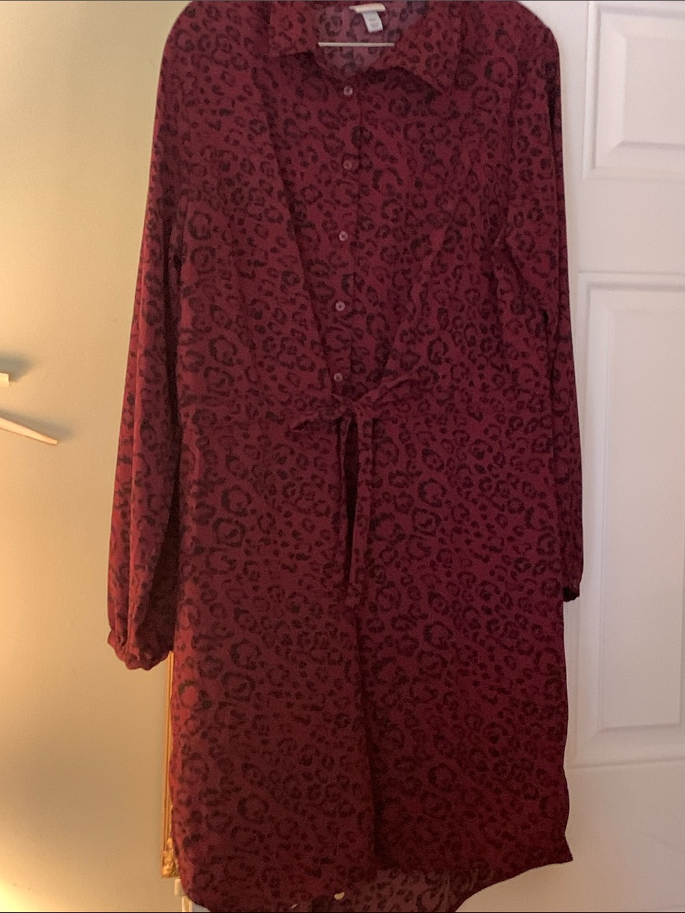 a new day Burgundy Leopard Midi Shirt Dress